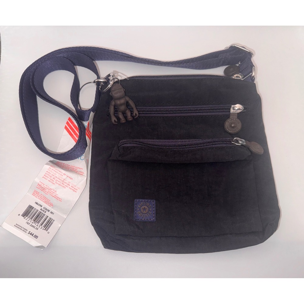 NWT Kipling Jiro Black Nylon Crossbody Bag Adjustable Strap Monkey‎ Charm